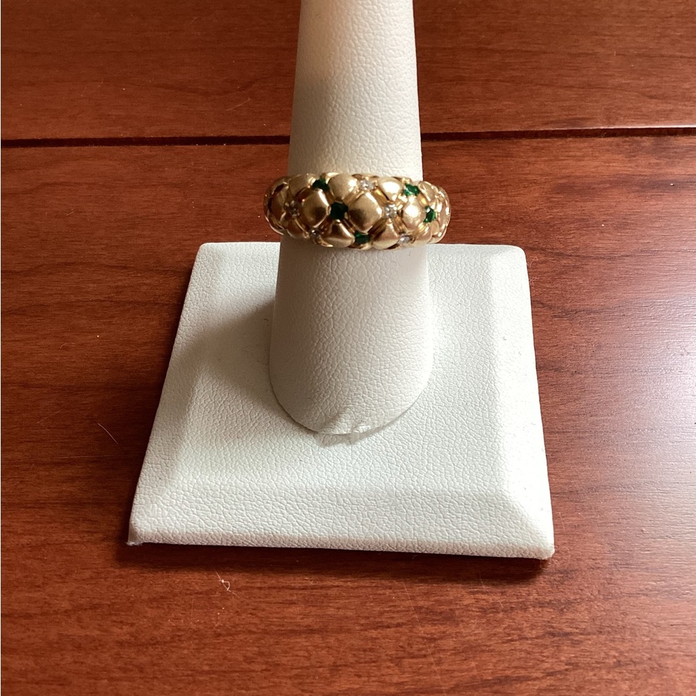 Gorgeous 14k Yellow Gold Emerald And Diamond Pillow Top Ring Size 8.75  6.5g!